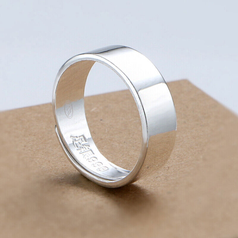 Real 999 Pure Silver Ring For Women Men Lucky Smooth Surface Band Ring US 7-12