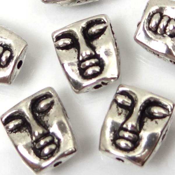 10 Silver Pewter Meditator Pray Face Head Beads Spiritual 12x10mm
