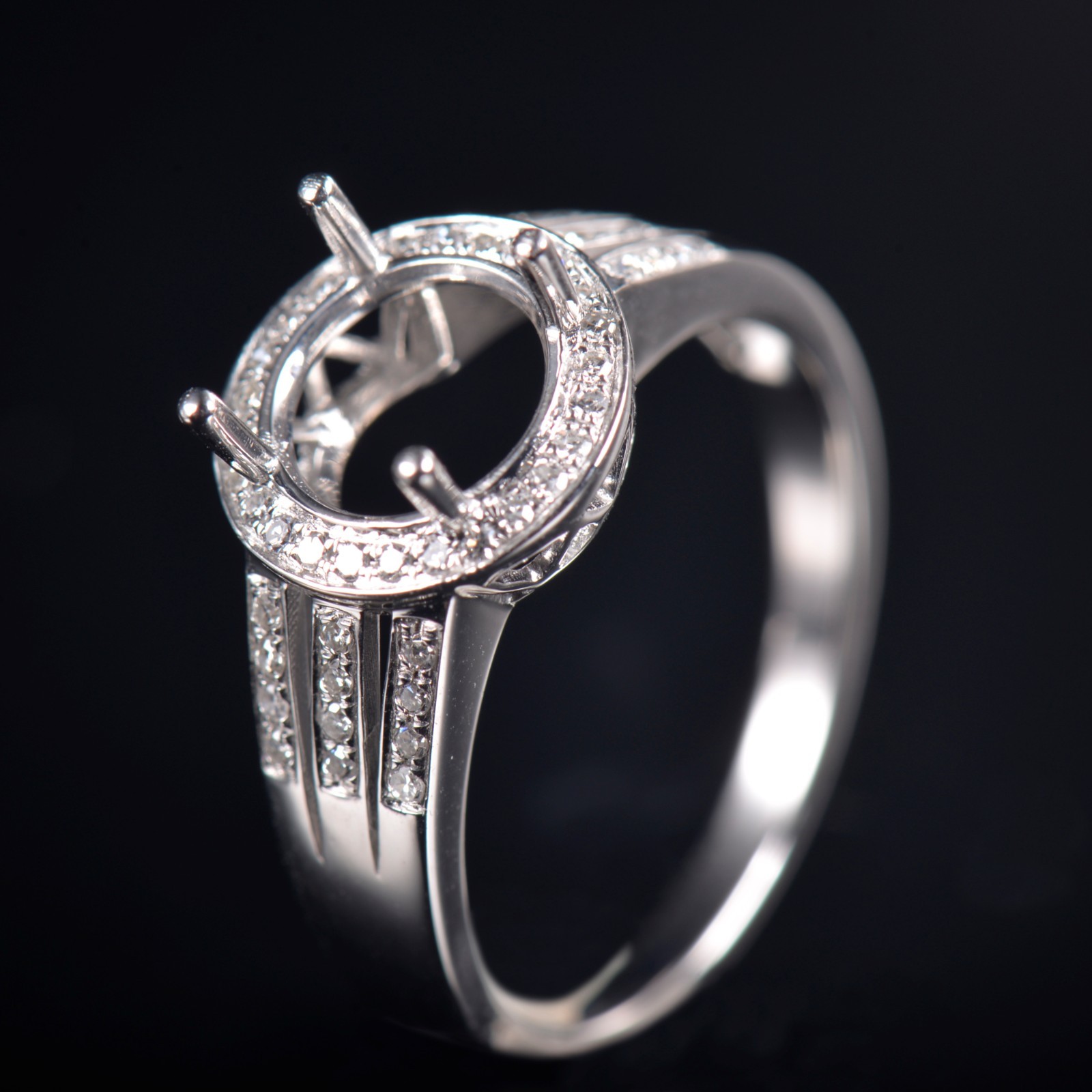 Custom Lab Diamond Round 7.6mm 4 Prong 3-Row Split Shank Semi Mount Ring 14K WG