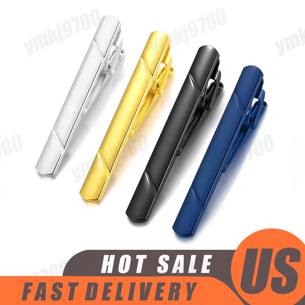 4PCS Mens Stainless Steel Tie Clip Necktie Bar Clasp Clamp Pin Gold Black Blue