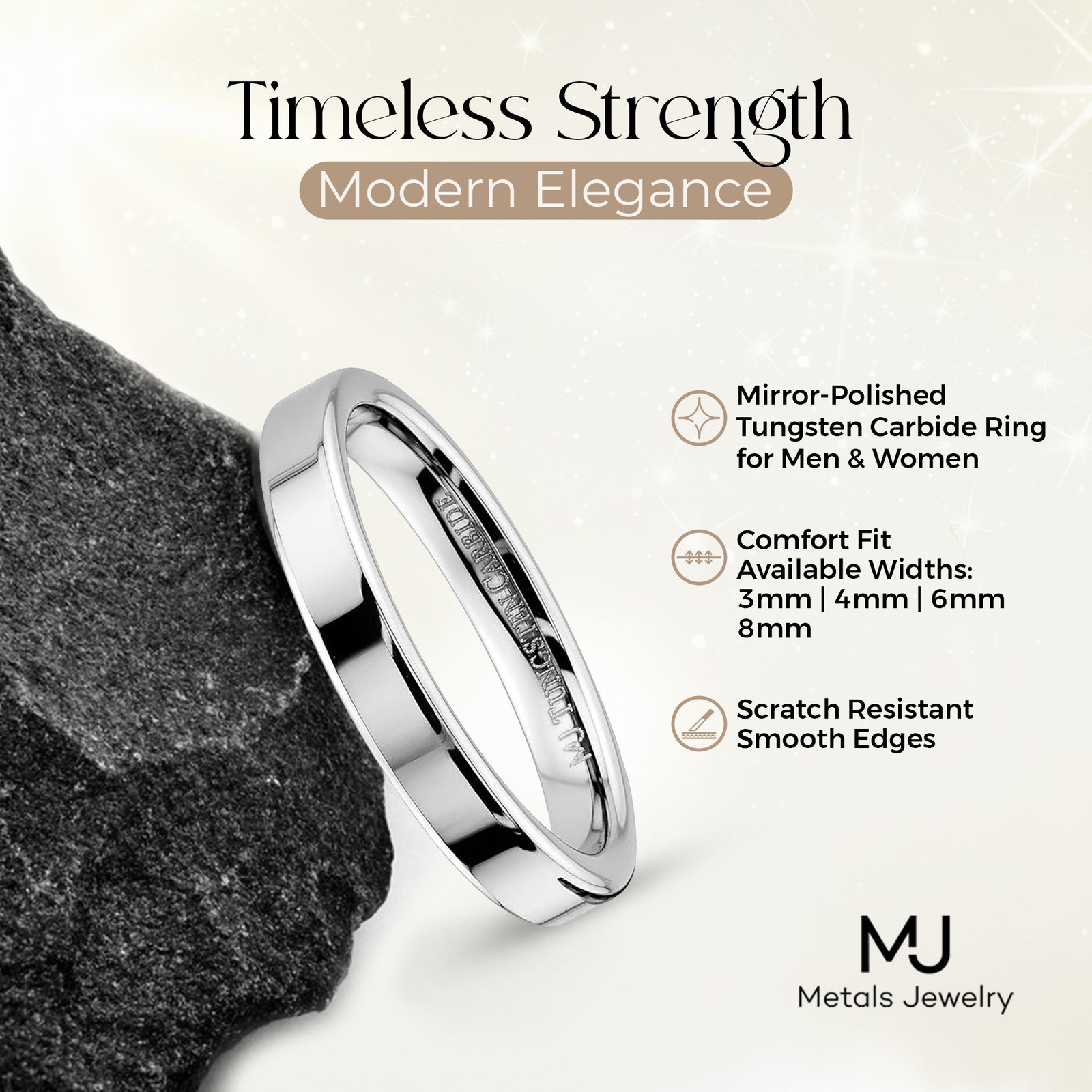 Pipe Cut Tungsten Carbide Mirror Polished Ring Band Size 3mm 4mm 6mm 8mm
