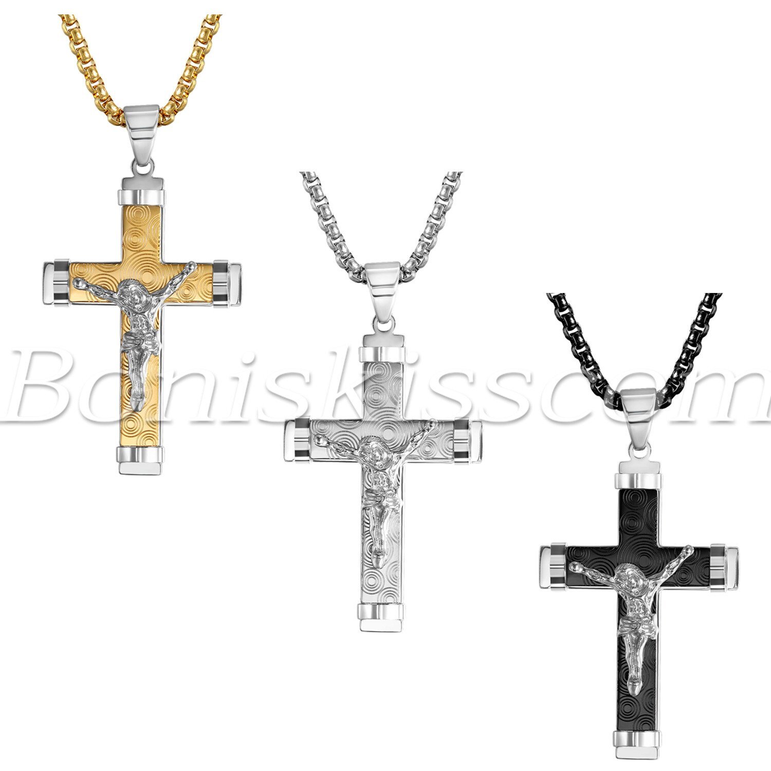Men’s Silver Plated Christ Jesus Cross Crucifix Stainless Steel Pendant Necklace
