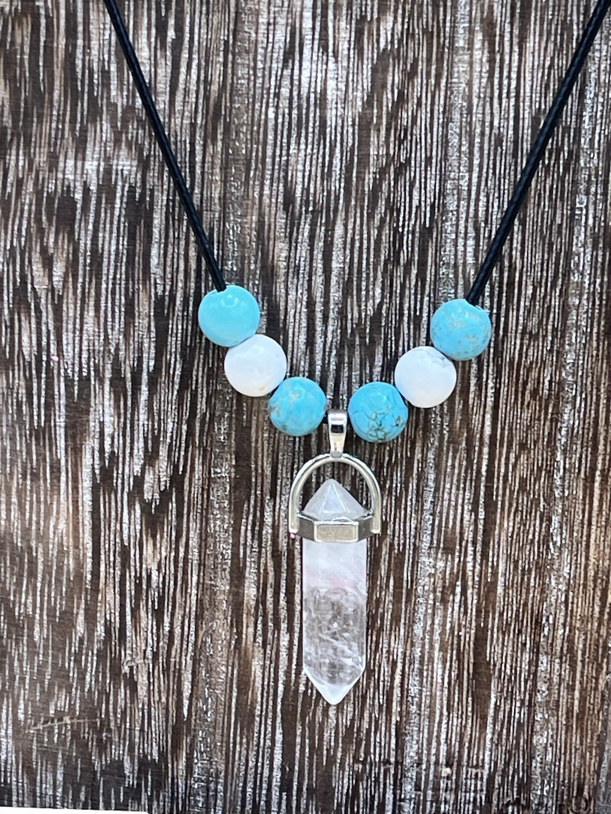 Clear Quartz Crystal With Turquoise & Howlite Beads Necklace
