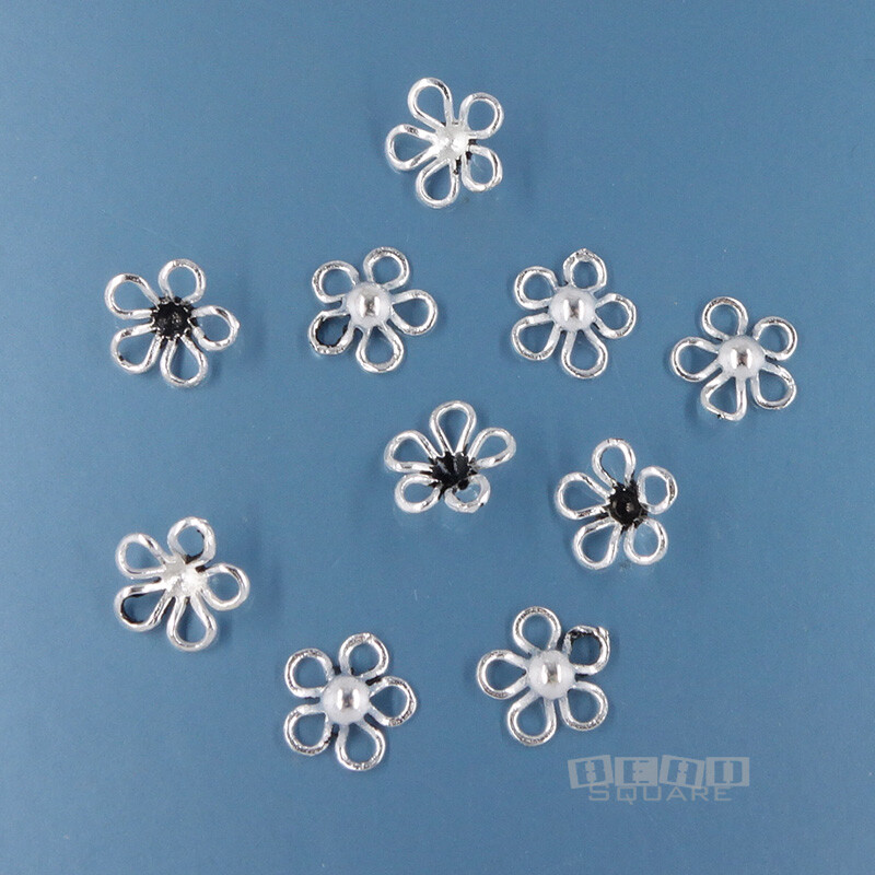 10 Oxidized Solid Sterling Silver 8mm (7.8mm) Petal Floral Bead Caps #33865