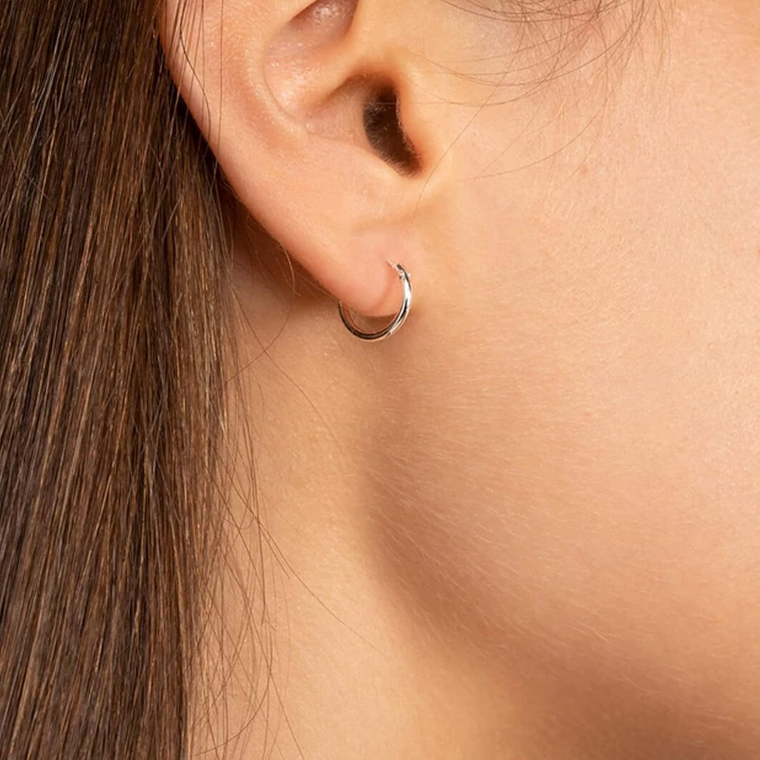 Silver Hoop Earrings- Cartilage Endless Small Hoop Earrings Set for Women Men, 3