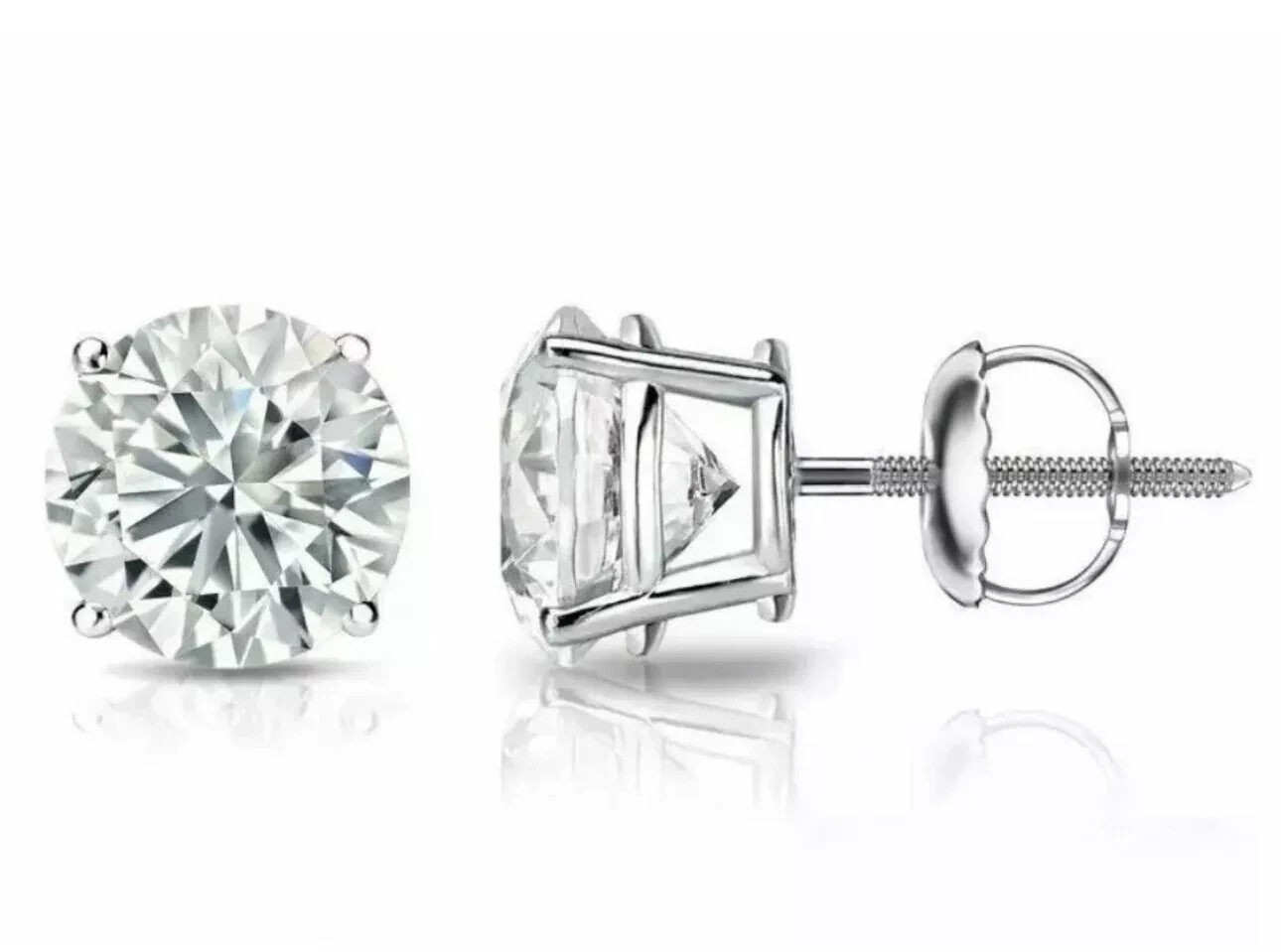 4.00 Ct Round Cut VVS1/D Lab Created Stud Earrings 14k White Gold 8mm Screw Back