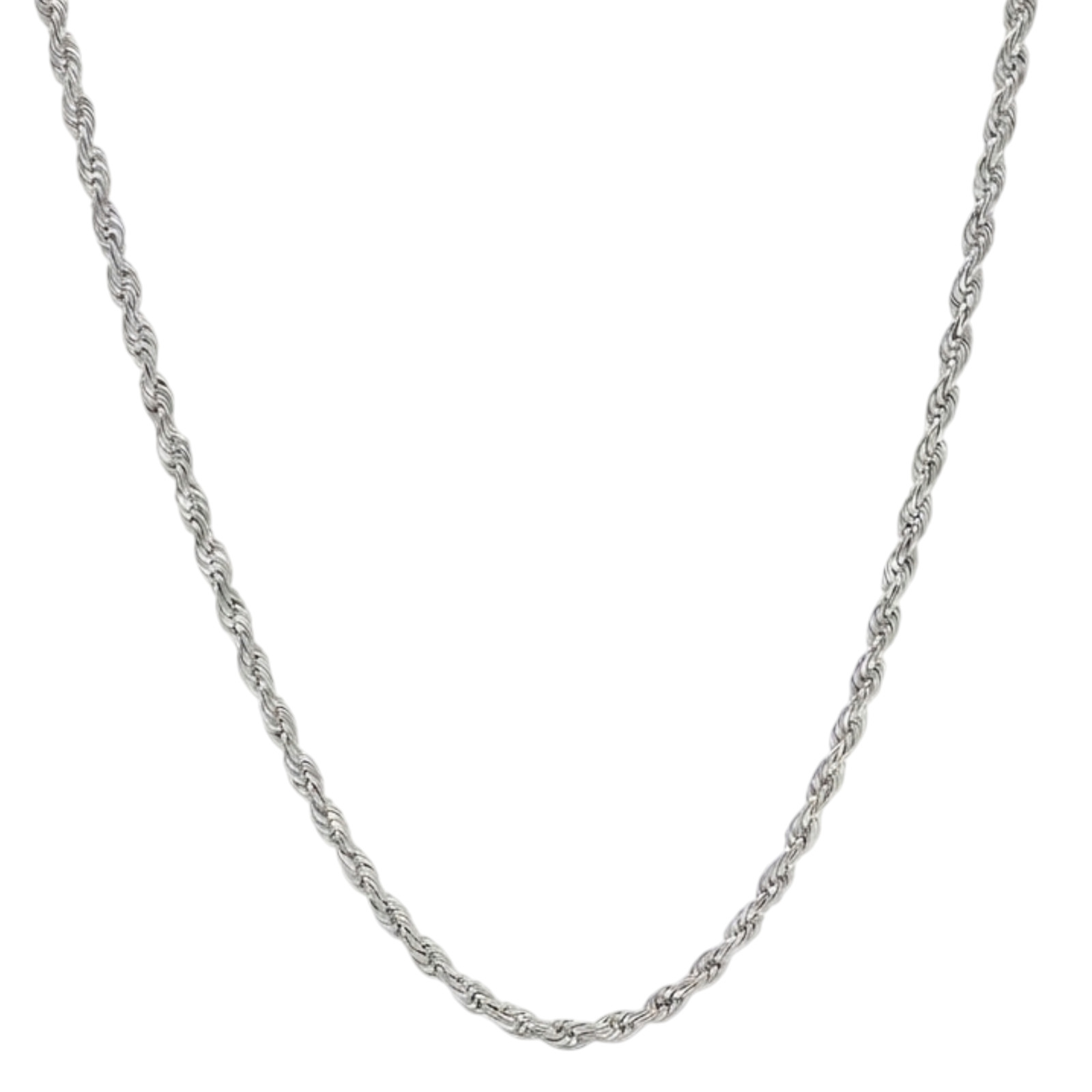 4mm SS Rhodium Rope Chain Necklace Men Women 16-30″ Italian Style Link Necklace
