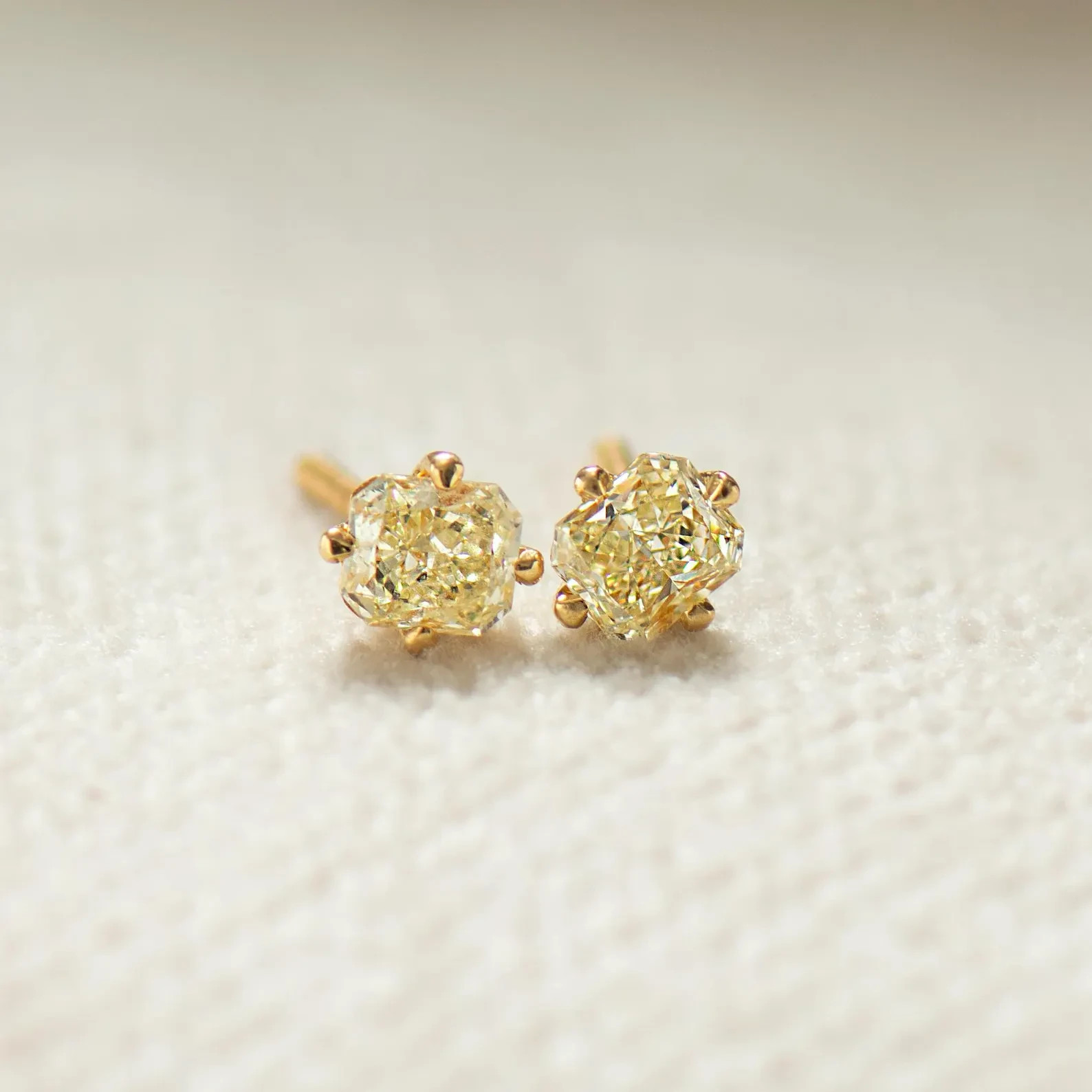 Radiant Cut Lab-Created Diamond Women’s Stud Earrings 14k Yellow Gold Plated