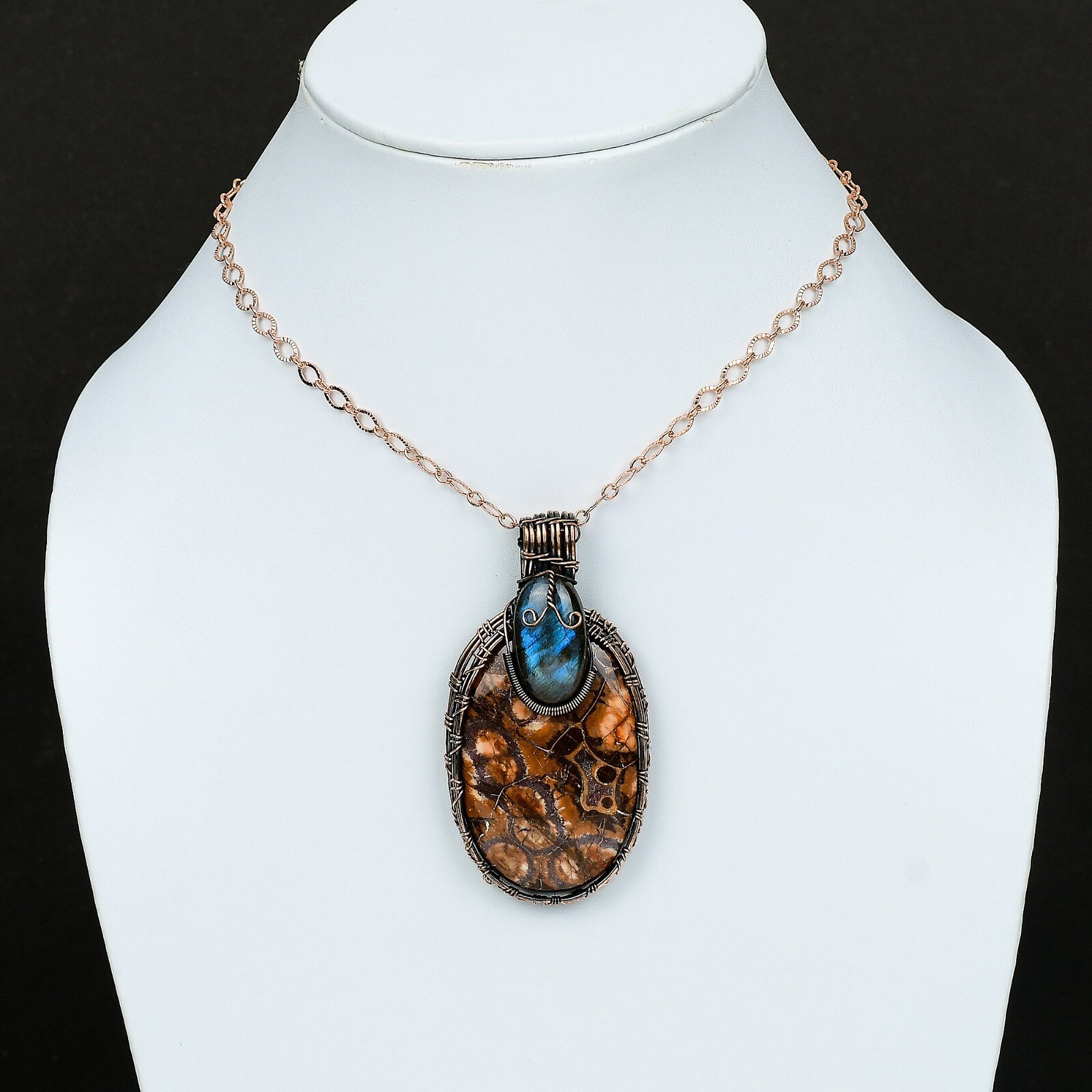 Birds Eye Jasper Gemstone Jewelry Copper Friend Gift Wire Wrapped Pendant 2.99″