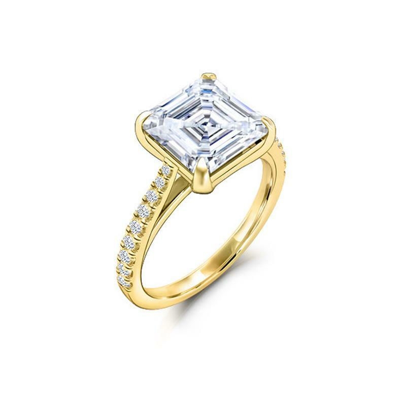 Solitaire with Accents Ring 2.25ct Asscher Simulated Diamond White Gold Plated