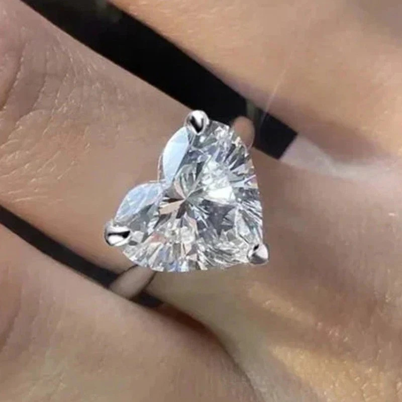 Solitaire Love Wedding Ring 14K White Gold Plated 2Ct Heart Cut VVS1 Moissanite