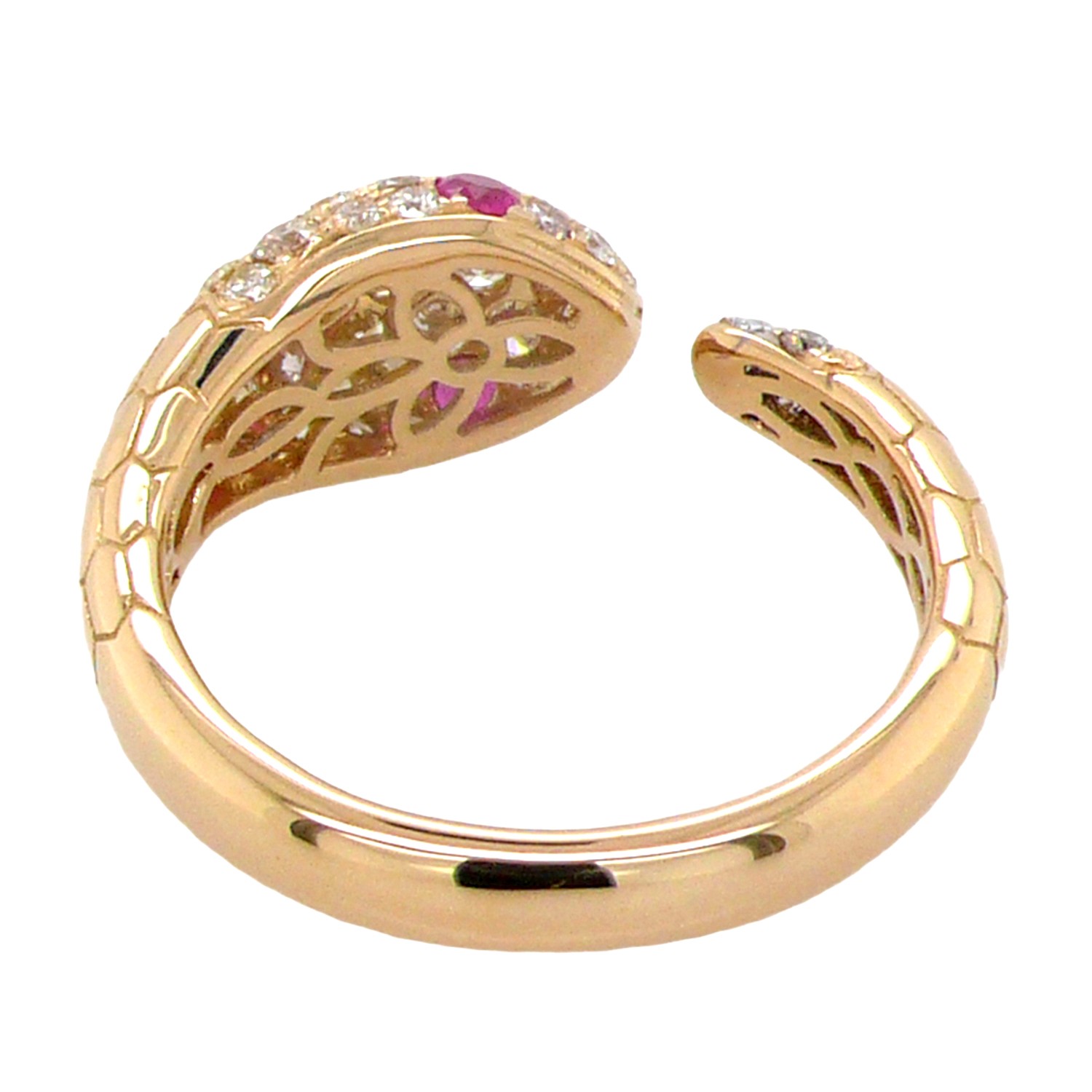 18K Yellow Gold Diamond Ruby Snake Wrap Ring 0.78Ct Diamond Open Band Size 7