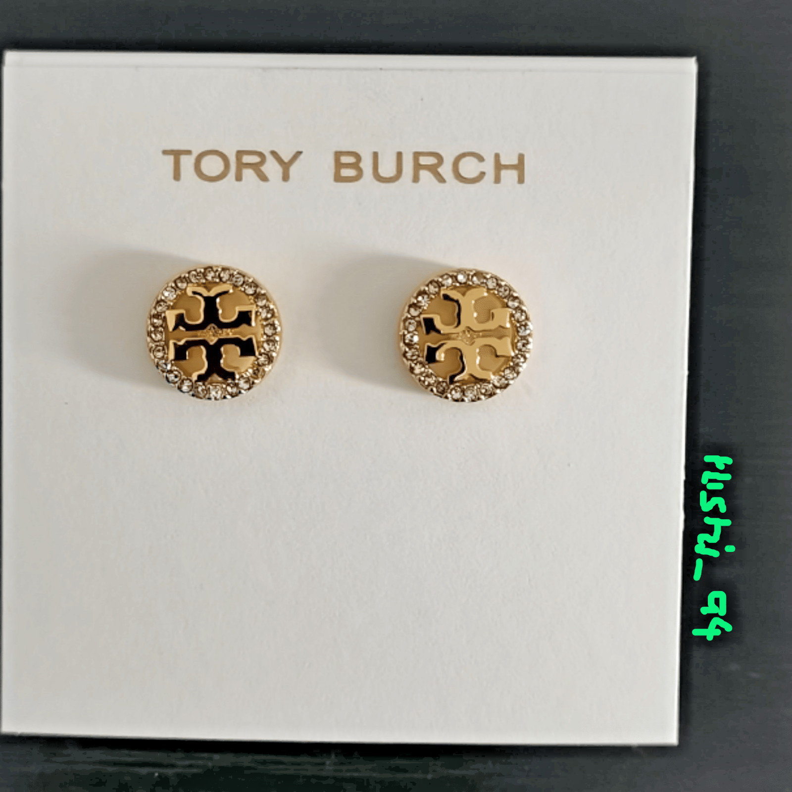 Tory Burch Miller Gold Zircon Double T Logo Stud Earrings