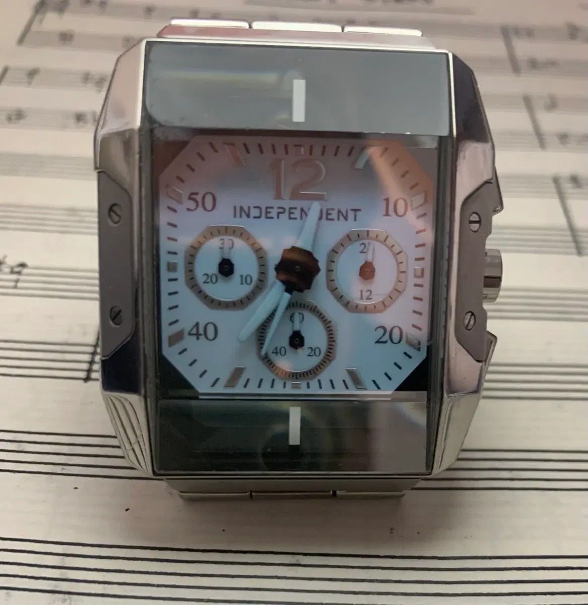 Vintage Citizen Independent Square Watch Ice Blue Pink Dial Y2K Cyber Metal 42mm