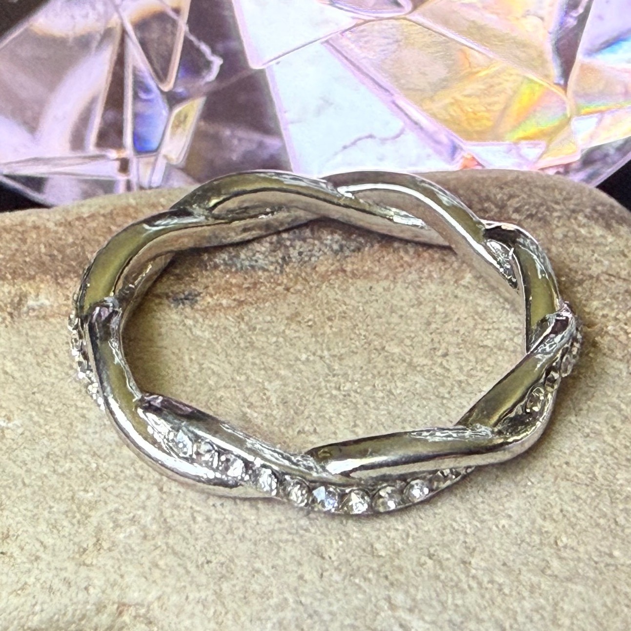 Silver Silver Pavé Crystal Eternity Band Ring Women Stackable Rope Sz 8