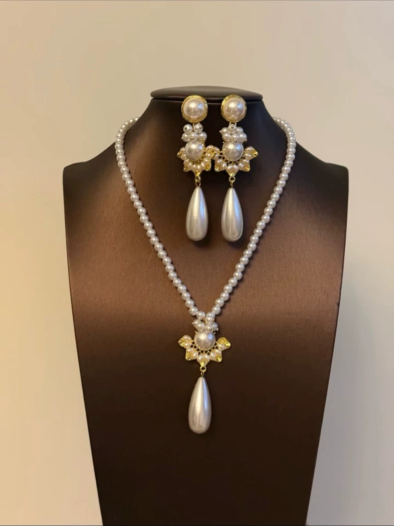 Pearl Necklace and Earring Set