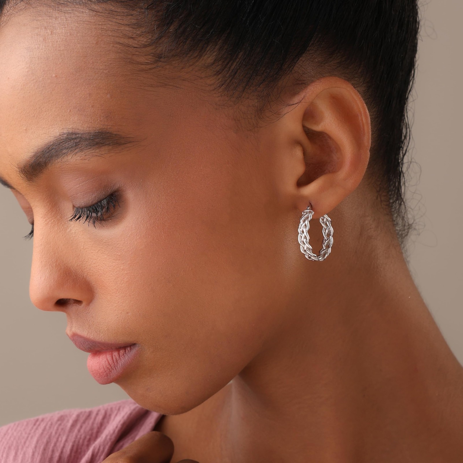925 Sterling Silver Post Lightweight Twisted Rope Hoop Earrings for Women 23 mm