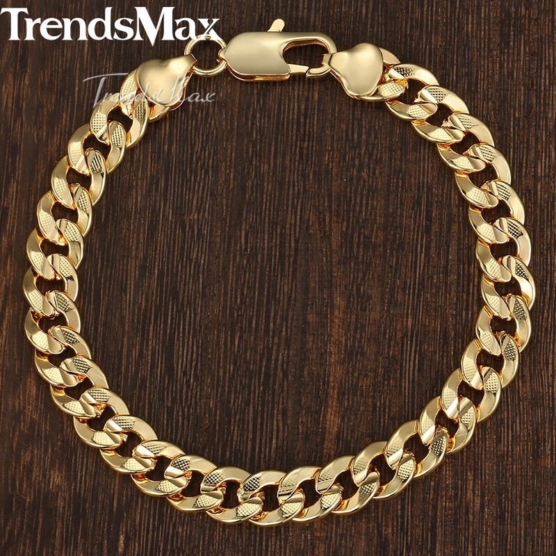 9MM 8″ HAMMERED Curb Cuban Bracelet 18K Gold Filled Chain Jewelry For Men Women