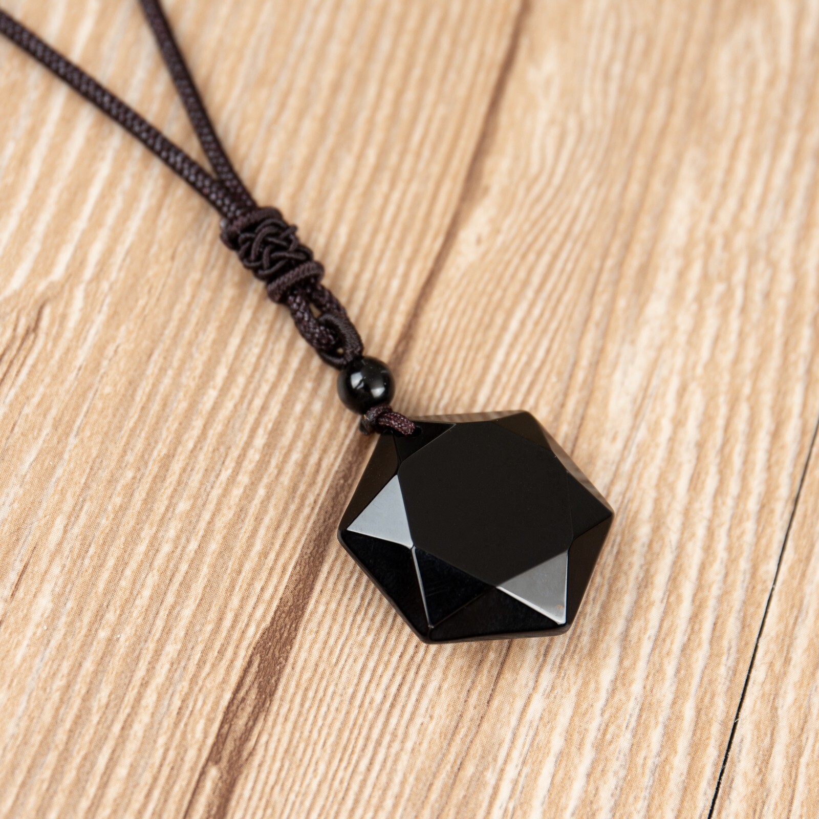Black Obsidian Hexagonal Amulet Healing Protection Reiki Point Pendant Necklace
