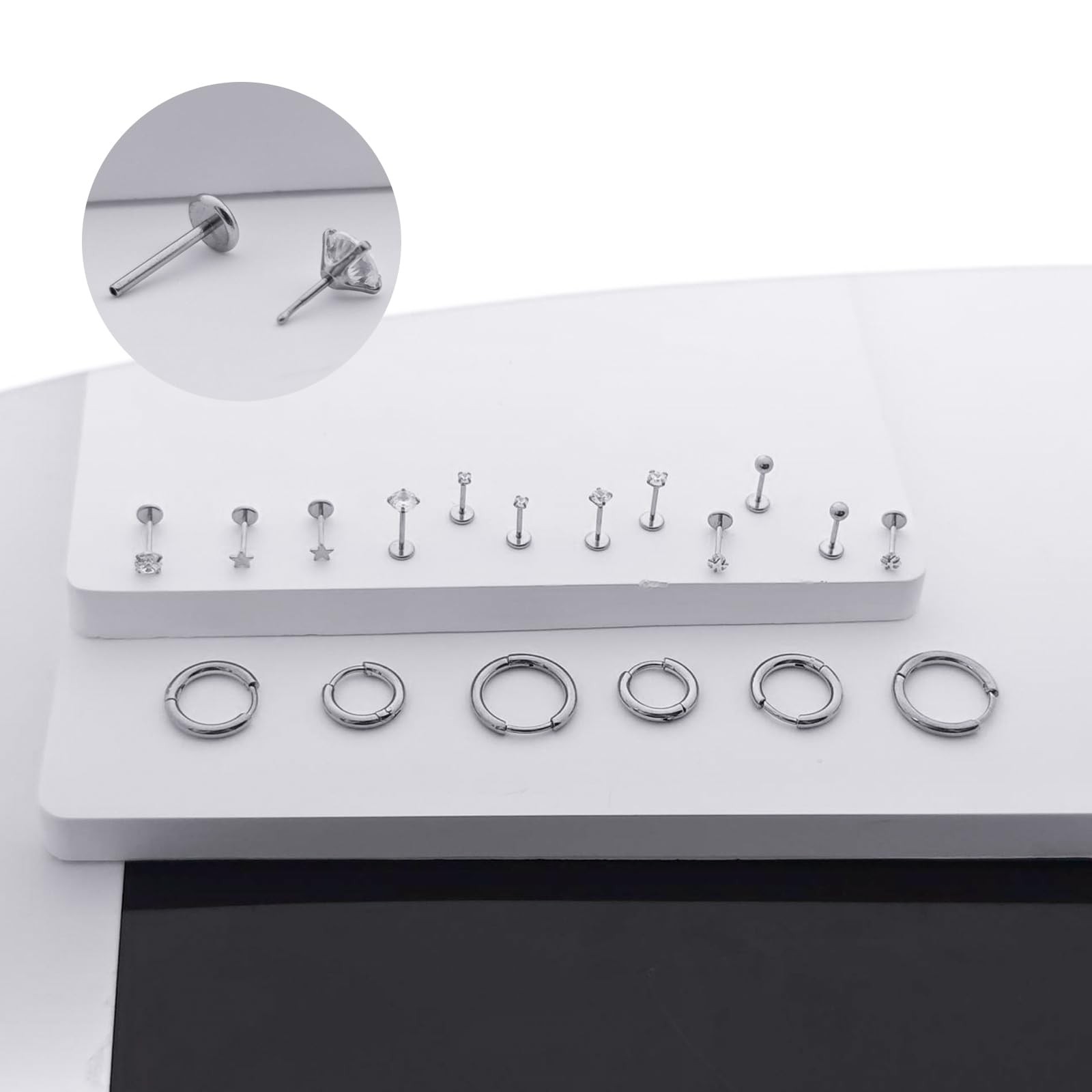 jagosen Flat Back Stud Earrings Cartilage Small, Sliver-20G(0.8mm)