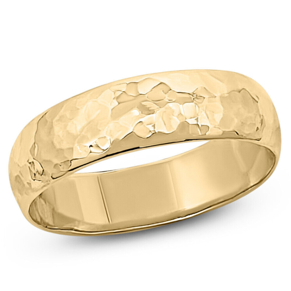 Solid 14K Yellow Gold Hammered Ring Handmade 5mm Hammer Texture Wedding Band