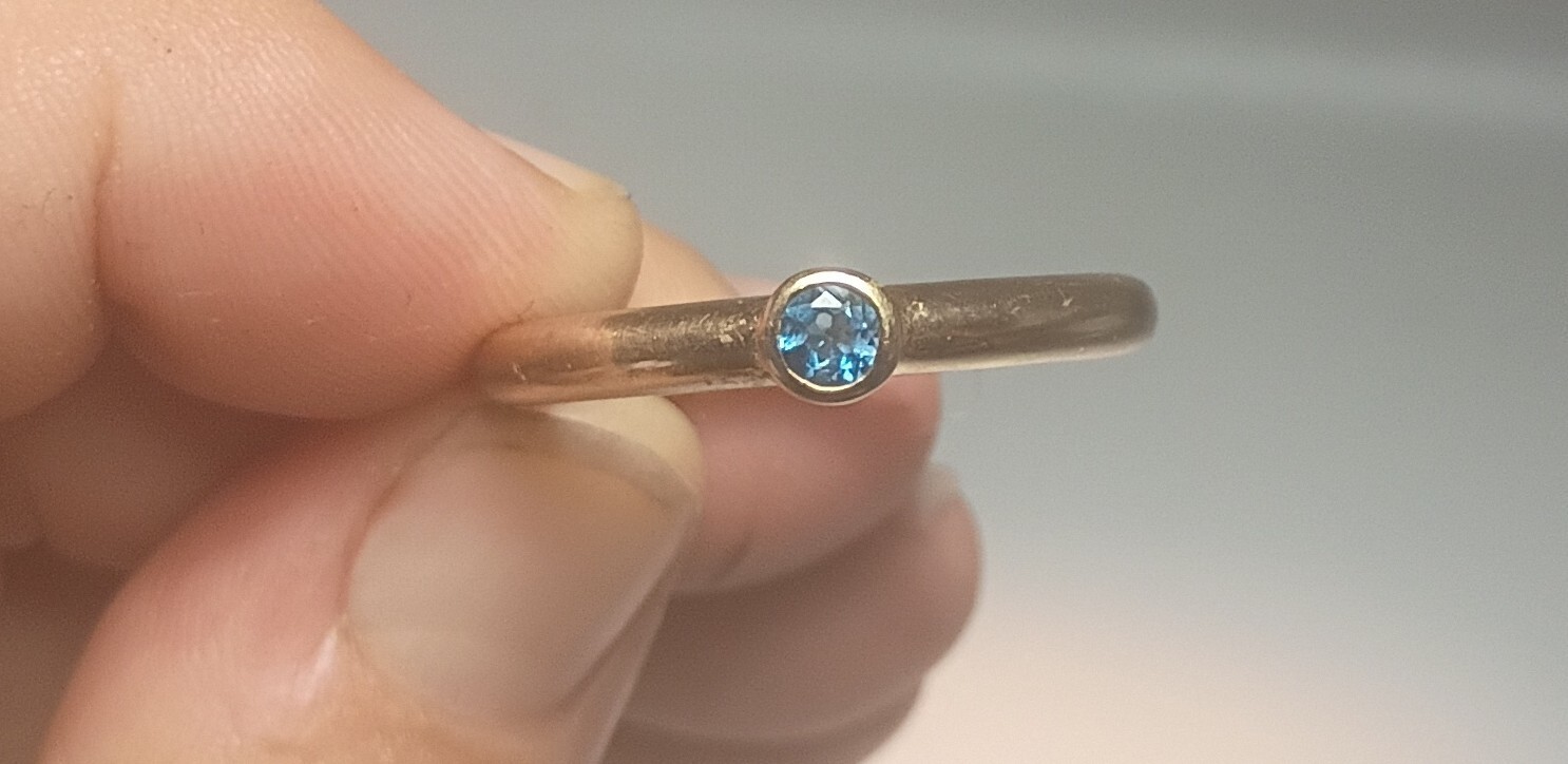 Mejuri Gold 925 Sterling Silver Bezel Band Ring Blue Round Stone Size 9.75