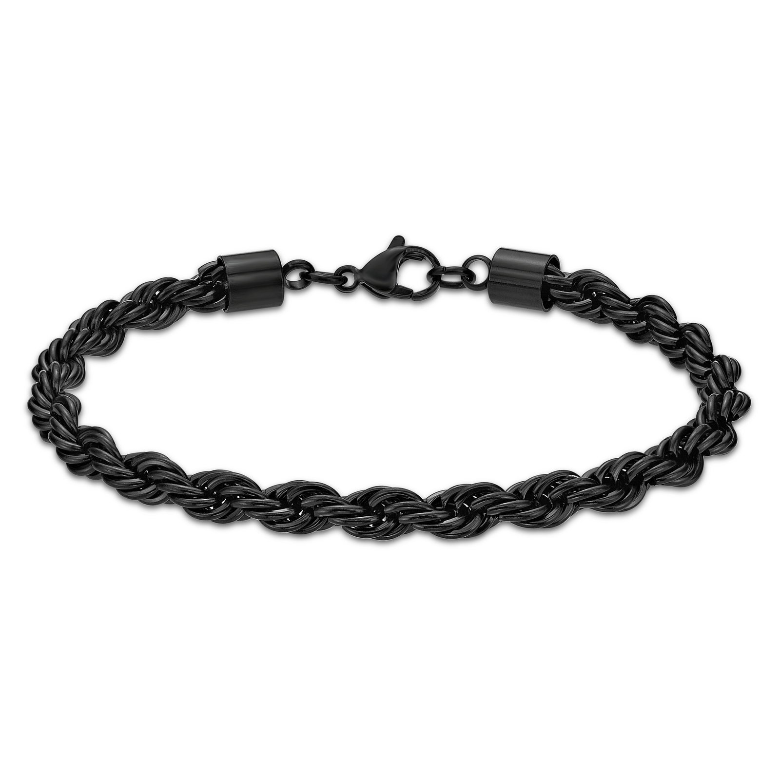 Black Ion Plated Stainless Steel Rope Chain Bracelet – 8.5 Inch