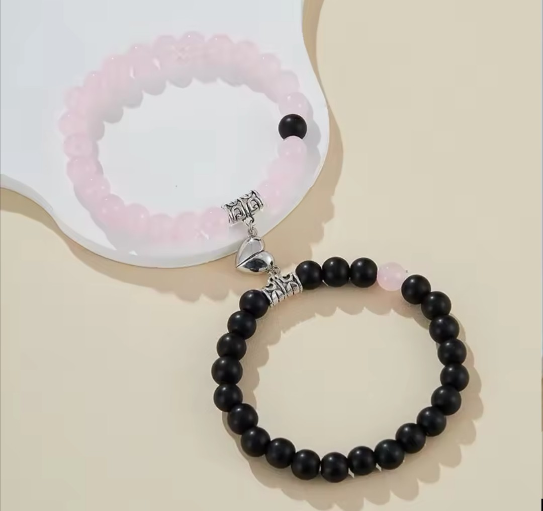 2pcs Magnetic Luminous Beads Bracelet Couple Lover Crown Heart Matching Bracelet
