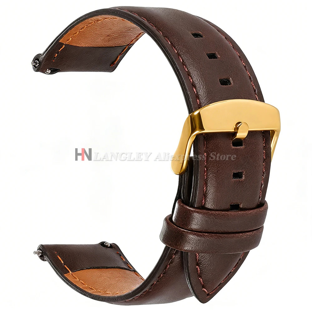 Genuine Cowhide Leather Watch Strap Quick Release Buckle Black Brown Red Band