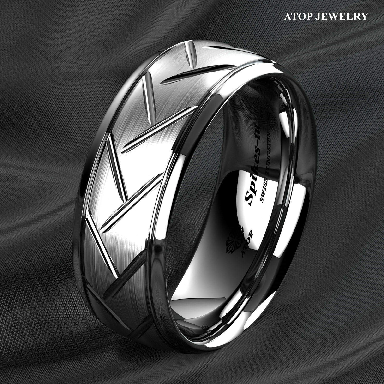 8/6mm Silver Brushed Tungsten Ring for Mens Wedding Band Bridal ATOP Jewelry