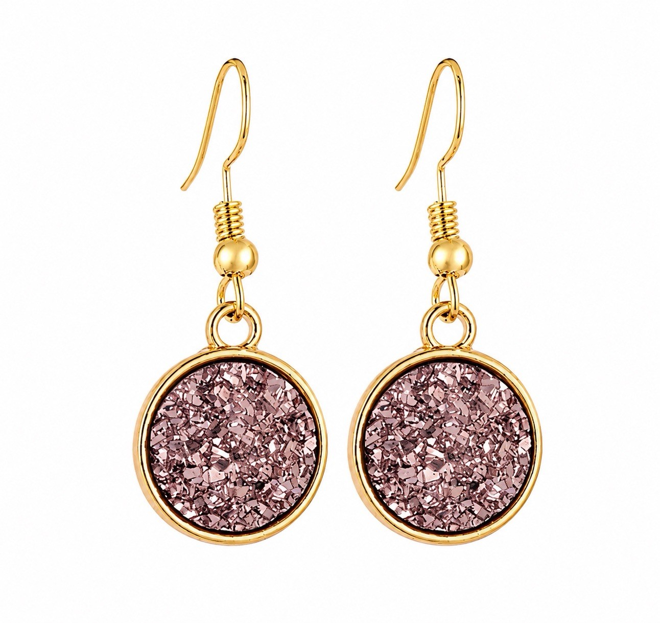 Coffee brown Druzy Resin Dangle Earrings, Gold Tone Minimalist Jewelry