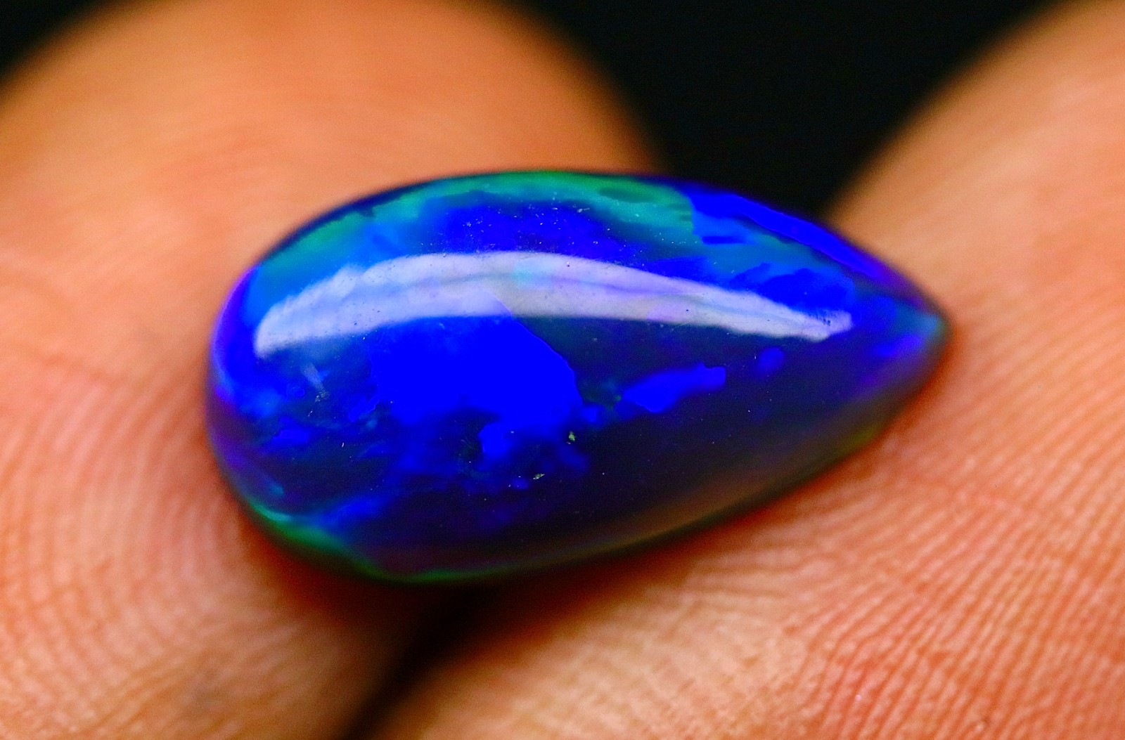 AAA+ Blue Fire Ethiopian Opal, Pear Shape Black Opal Cabochon, 2.5 CT (14x8x4mm)