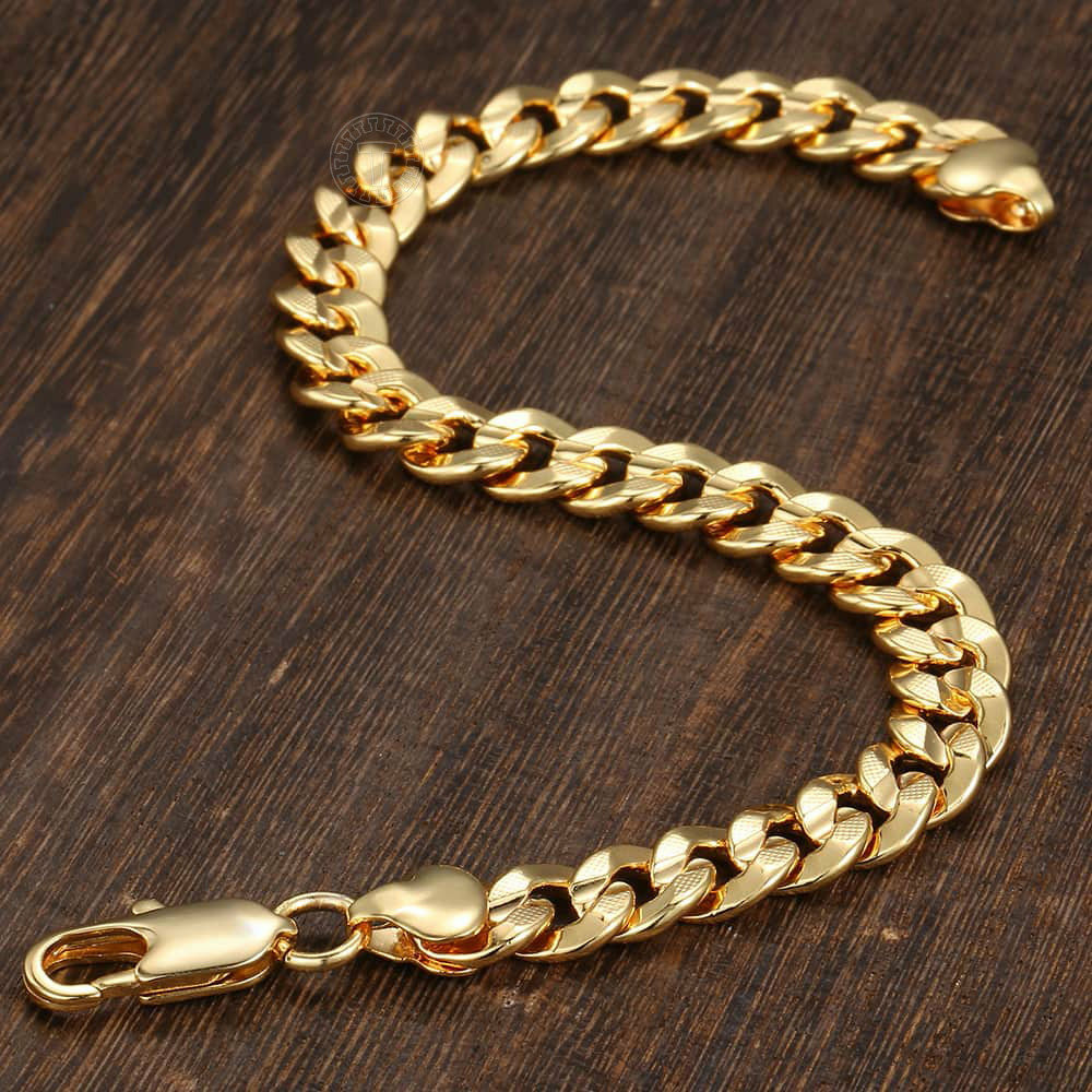 6MM/9MM Yellow Gold Filled Bracelet Curb Chain Cuban 7″-9″ for Men Women