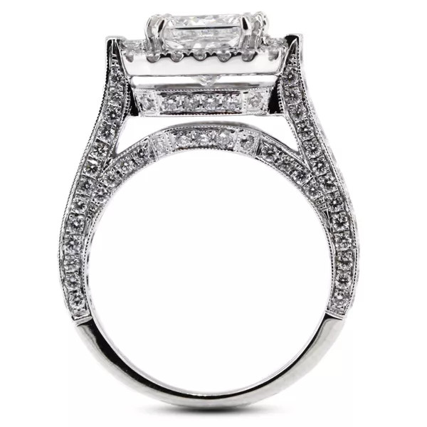 Engagement Ring 18K Gold Under Halo Princess 2.37 Carat Lab-Grown Diamond G VS1