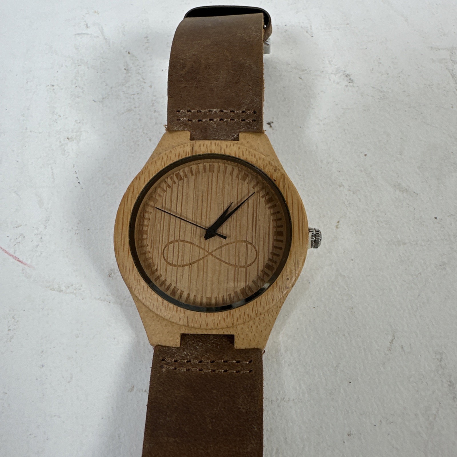 Wonowee Bamboo And Leather Watch Infinity Figure 8 Free Ship G