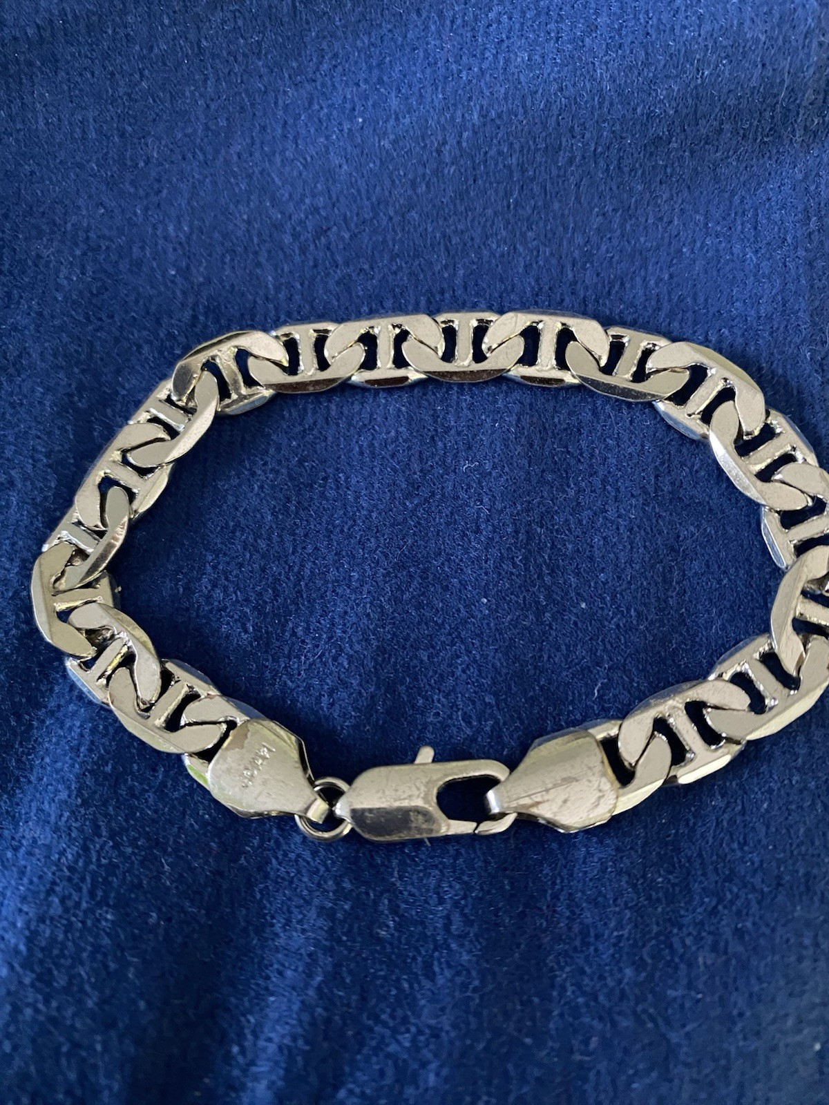 14K White Gold Plated Flat Mariner/Anchor 8 1/4″ Bracelet 5MM Pre Owned RARE