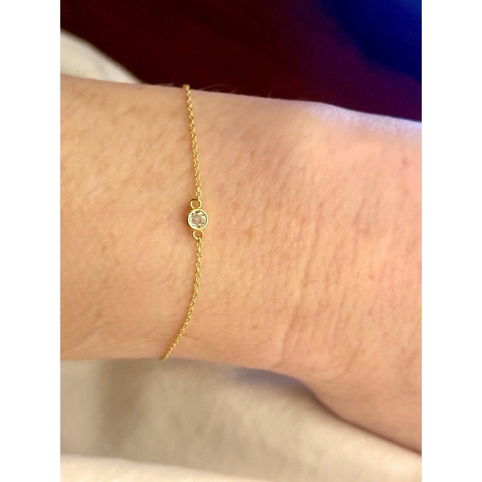 Gold Tone Bezel Set Solitaire CZ Dainty Link Chain Bracelet Minimalist Jewelry