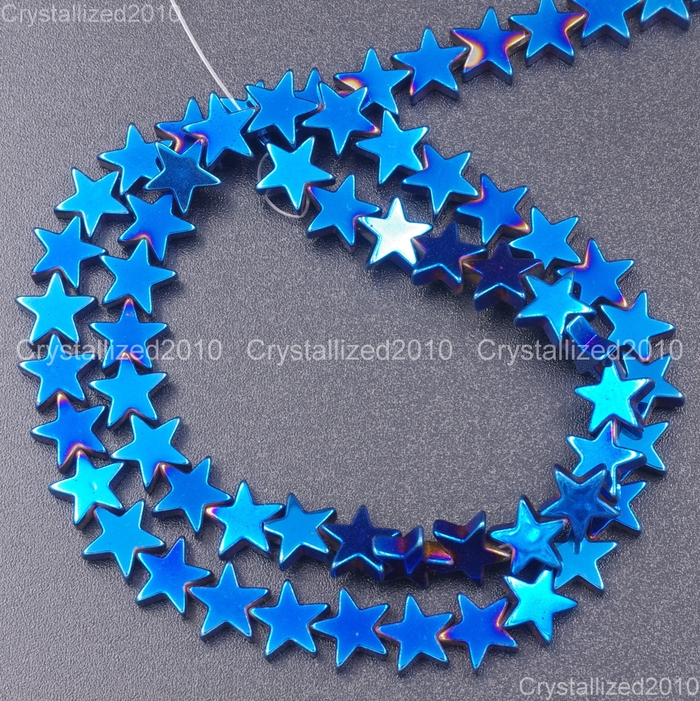 2 Strands Natural Hematite Gemstone Flat Star Beads 6mm 8mm 10mm Silver Gold 16″