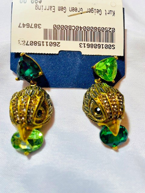 Kurt Geiger London Eagle Double Green Crystal Stud Dangle Earrings, GUC