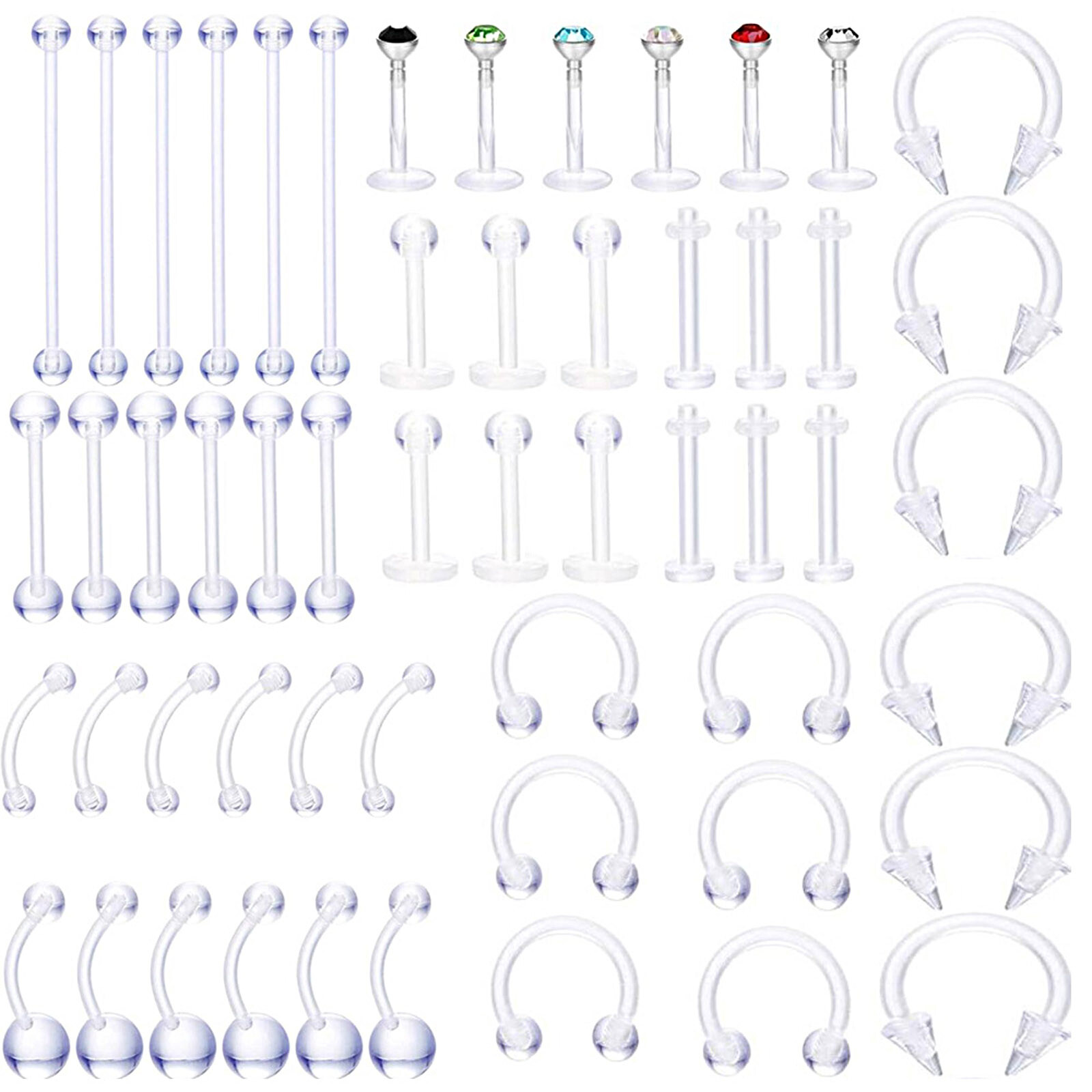 54 PCS Clear Piercing Retainers fit Nipple Ear Tongue Nose Septum Eyebrow Belly