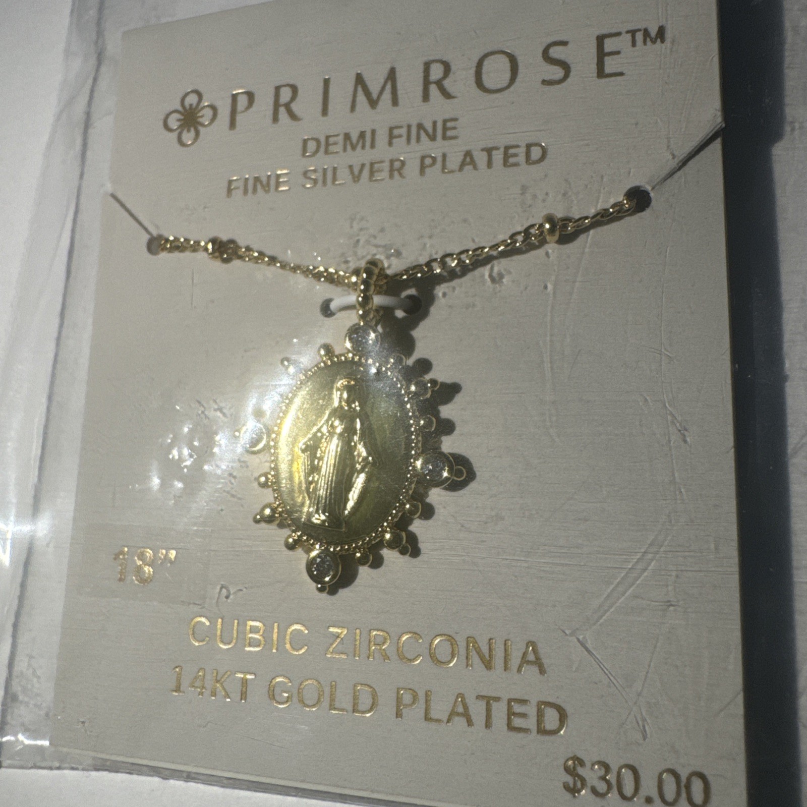 PRIMROSE 14k Gold Flash Plated Virgin Mary Medallion Pendant Necklace