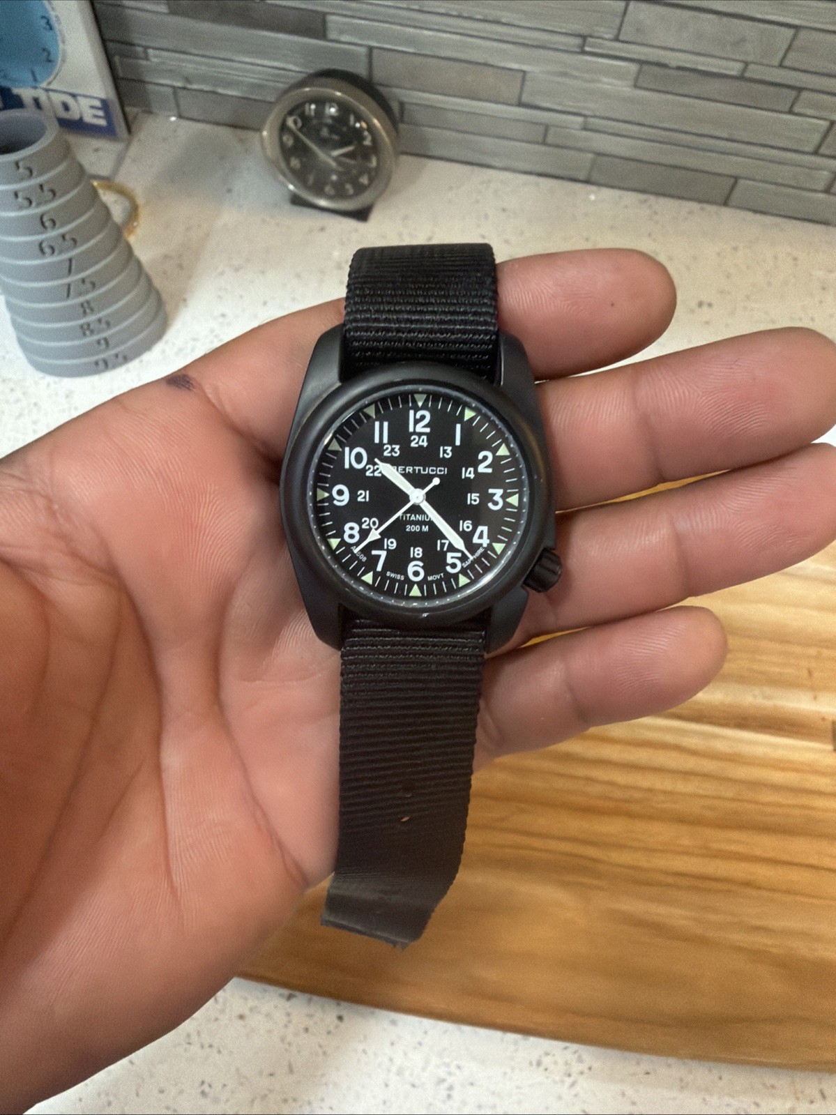 Bertucci A-2T Vintage Titanium Field Watch Black Sapphire 200M Swiss Working
