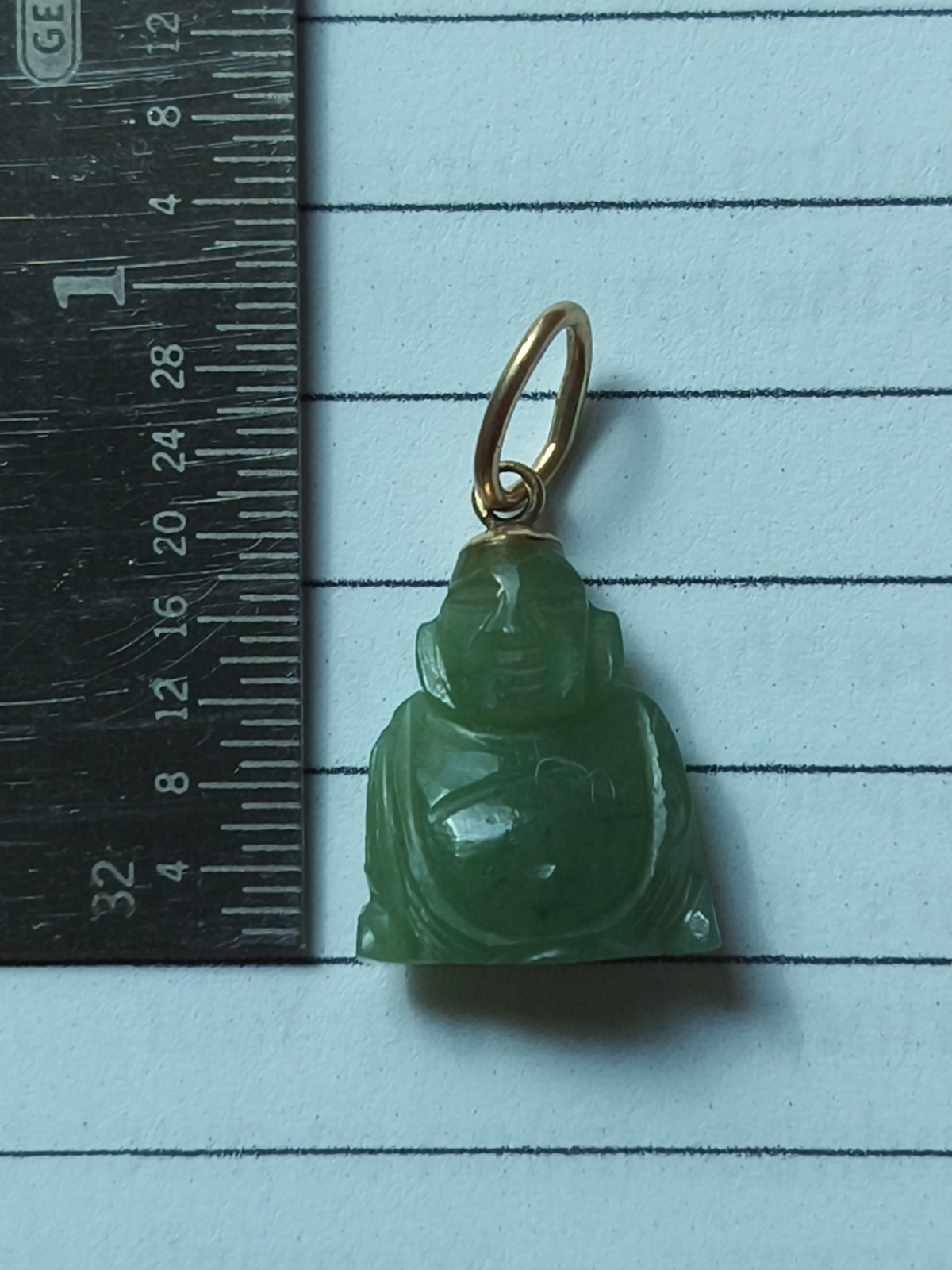 1″ LIGHT GREEN JADE/JADEITE BUDDHA PENDANT w/GOLD BAIL VERY RARE BUY IT NOW $189