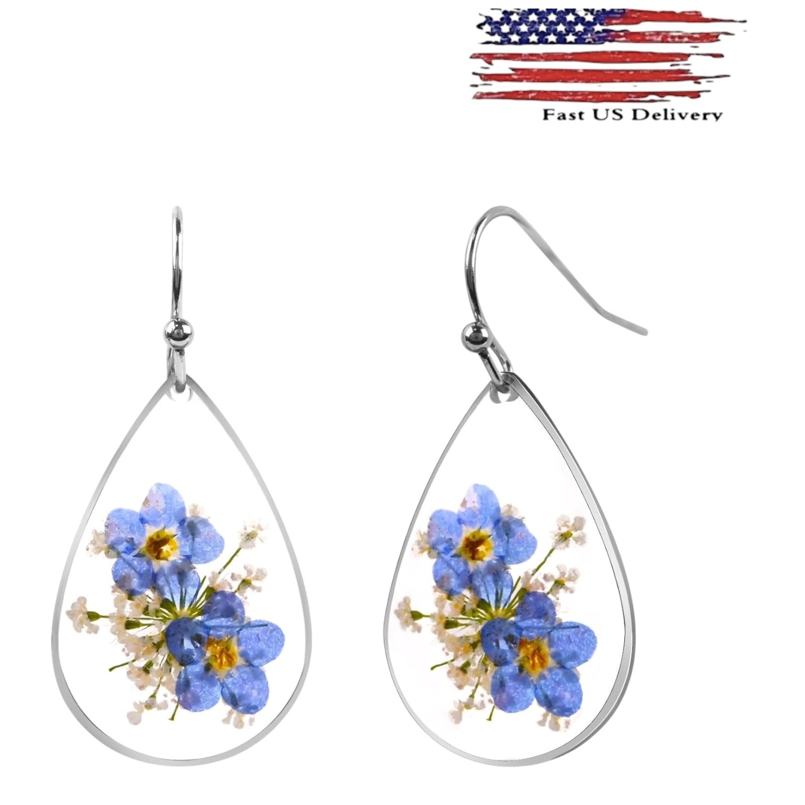 Flower Silver Plated Drop Earrings for Women Cubic Zirconia Lab-Created C2