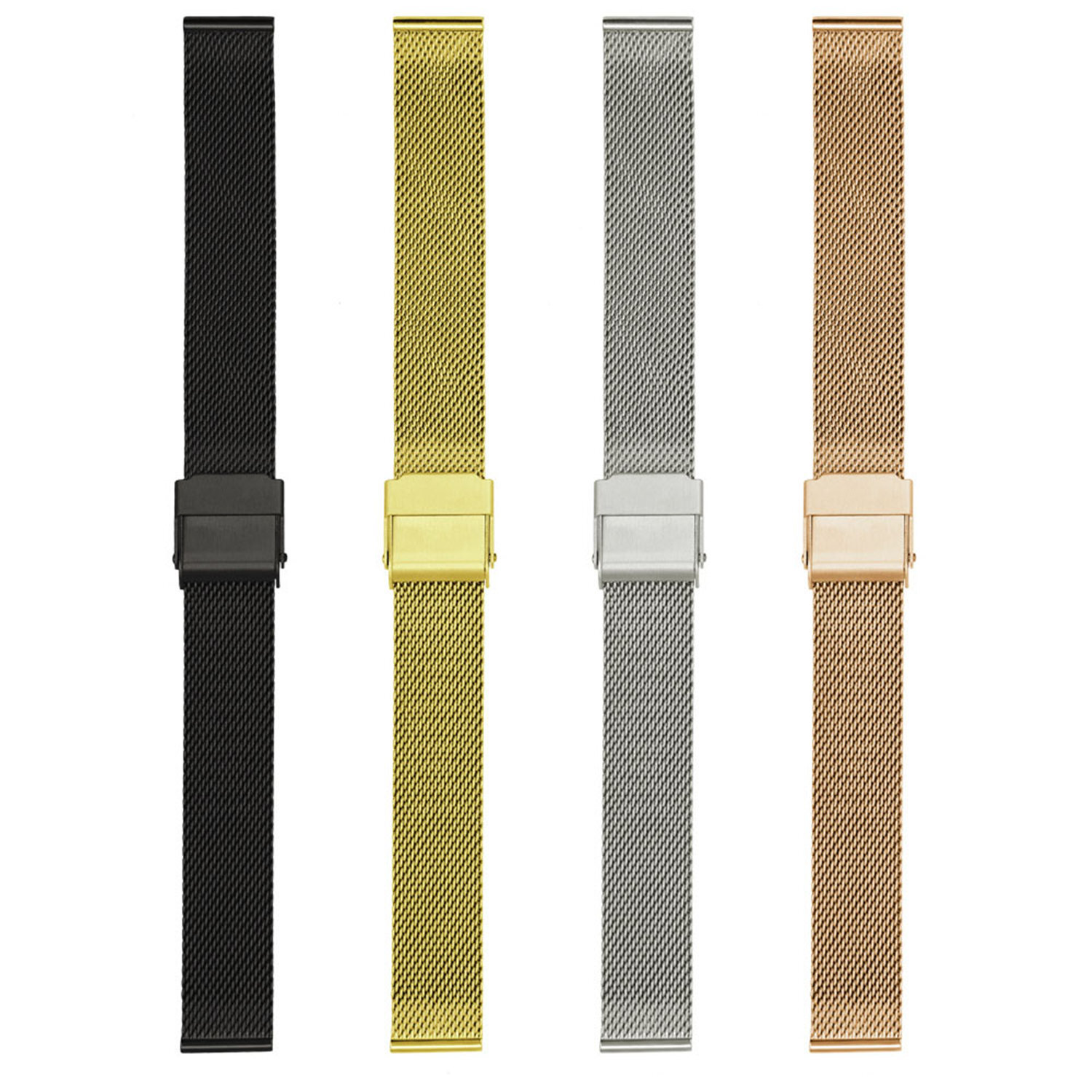 0.6mm Wire Meshed Loop Watch Strap 22mm Mesh Band Double-lock Clasp 10-20mm 24mm