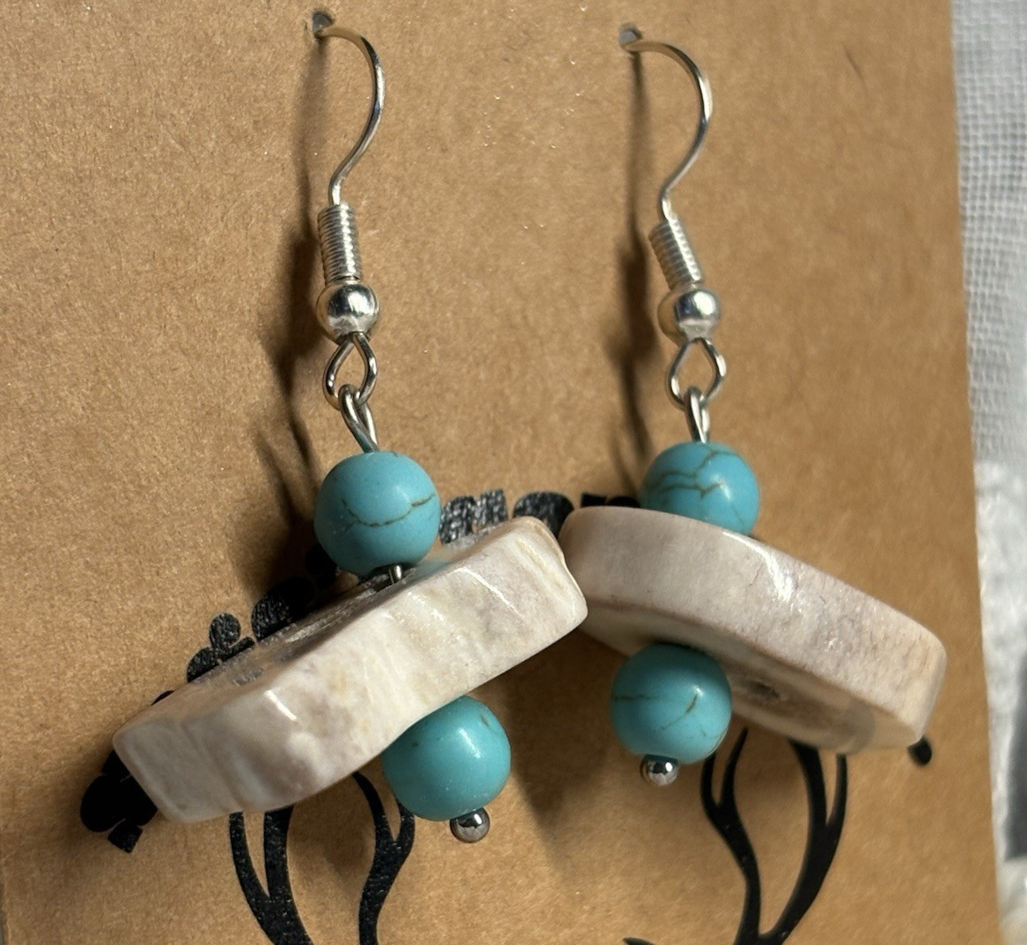 REAL Antler & Turquoise Beaded Dangle Earrings