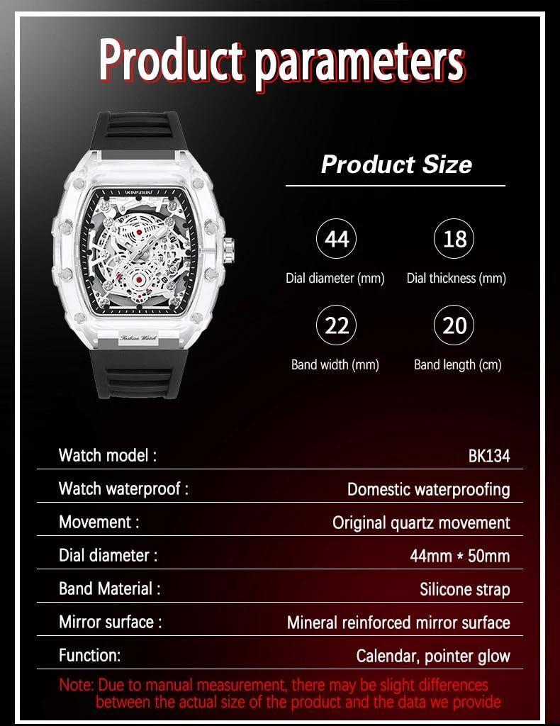 KIMSDUN Transparent Men’s Watch Quartz Wristwatch Luminous Waterproof watch