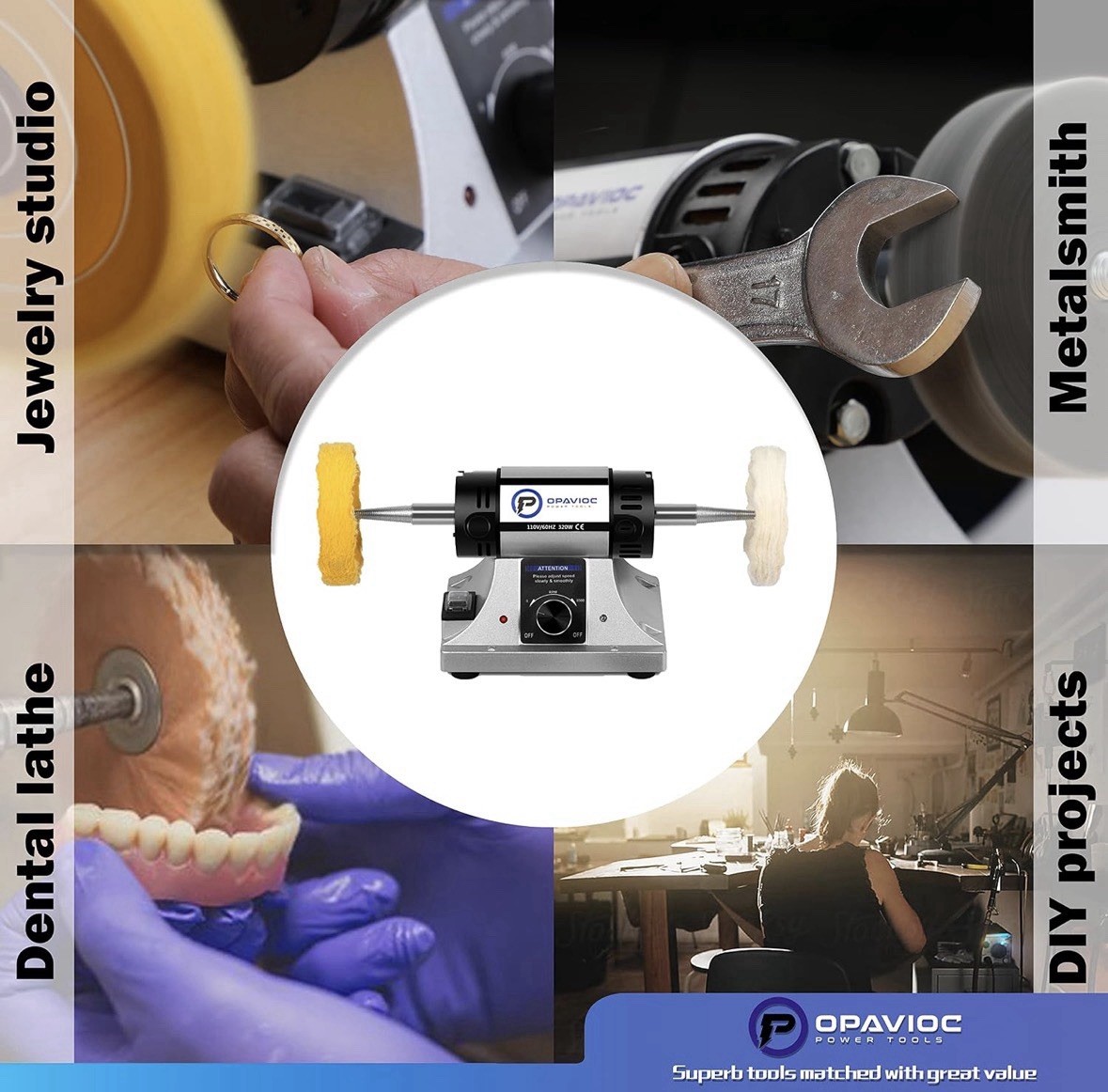 Variable Speed Bench, Buffer Jewelry Polishing Machine Kit ,Opavioc Model-SY320