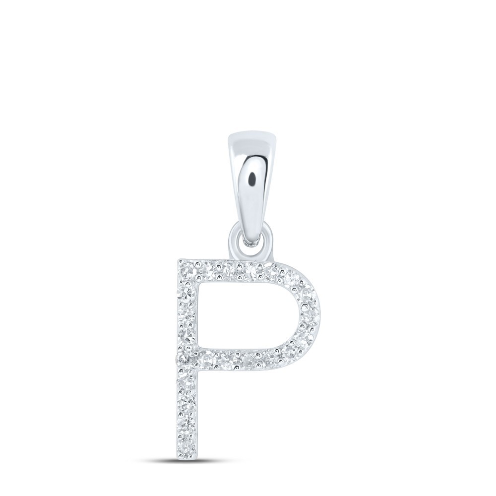 10k White Gold 0.09CTW Natural Diamond Initial “P” Charm 0.55g Alphabet Pendant
