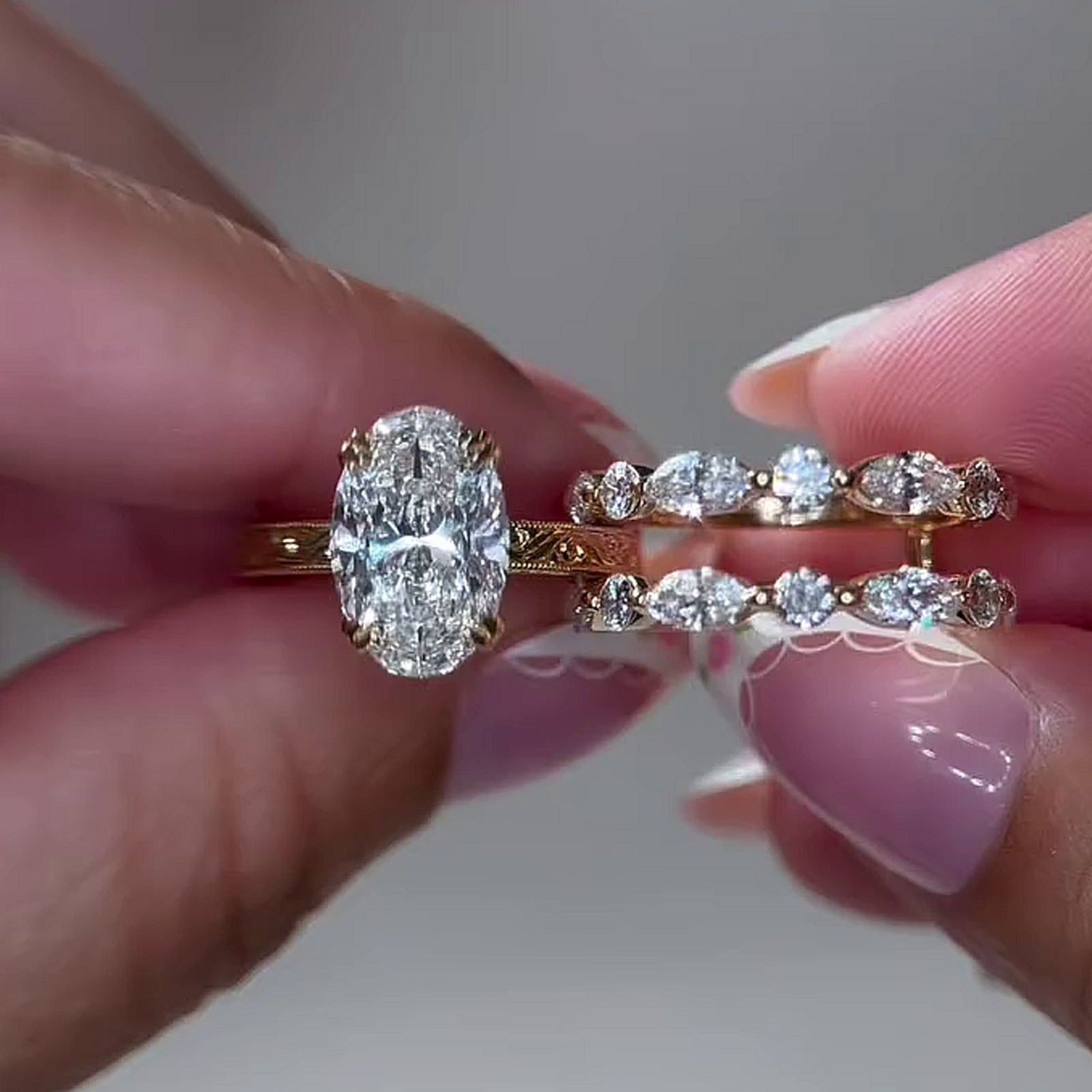 5.29CTW Oval Cut Moissanite Enhance Set Engagement Ring 14K Yellow Gold Plated